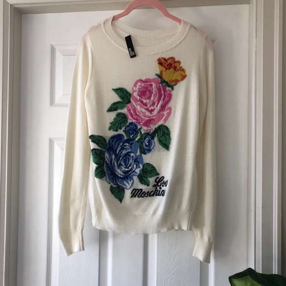 Love Moschino Floral Knit Cashmere Wool Sweater 6 - Picture 5 of 11